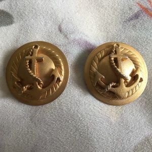 Vintage 1980s Gold Anchor Sailor Clip on Earrings